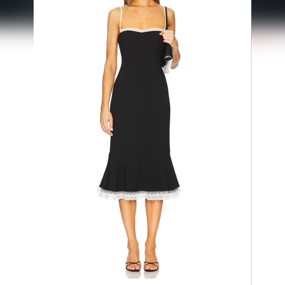 LPA | Dresses | Elegant Black Dress With White Lace Trim Nina Midi Dress In  Black | Poshmark